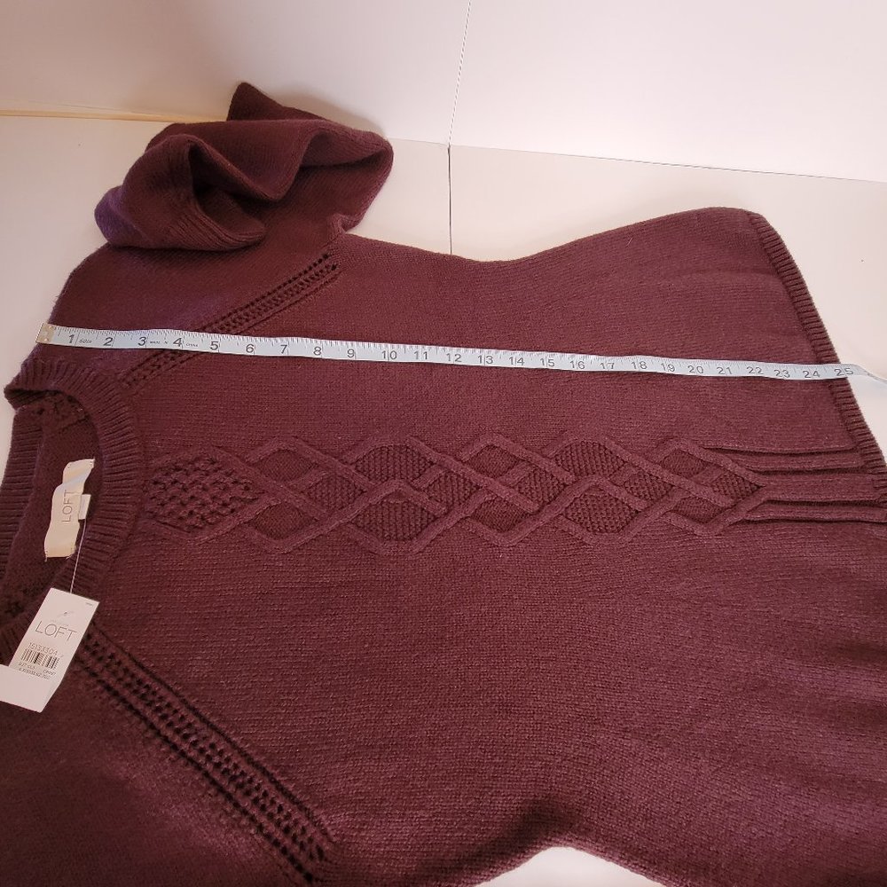 Loft Maroon Ladies Crew Neck Cable Knit Sweater Cotton Blend Size M, NWT - Picture 4 of 9